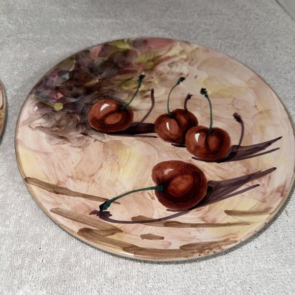 Lot/Set of 2 VTG Peasant Village Italian Pottery Hand Painted Cherries & Grapes - Picture 4 of 11